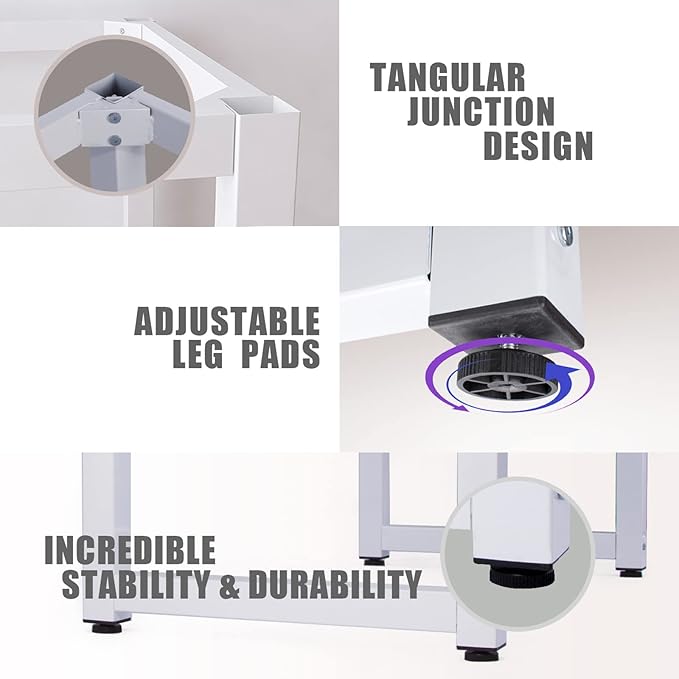 NSdirect Modern Computer Desk 63 Inch Large Office Desk, Writing Study Table for Home Office Desk Workstation Wide Metal Sturdy Frame Thicker Steel Legs, White - LeafyLoom