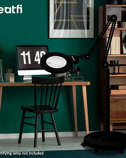 Neatfi 6-Wheel Rolling Base Floor Stand, Compatible for LED Desk Lamp and Magnifying Lamps, Versatile Stand for Work, Study, and Needlework (Black) - LeafyLoom