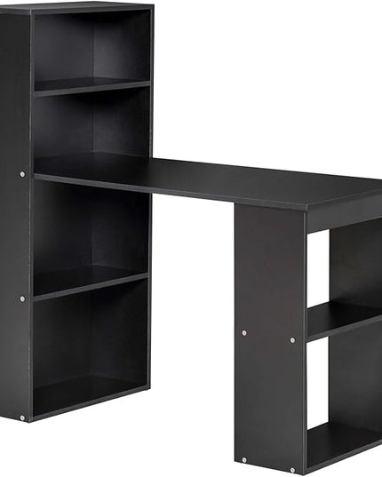 HOMCOM Modern Home Office Desk with 6-Tier Storage Shelves, 47" Writing Table with Bookshelf, Black - LeafyLoom