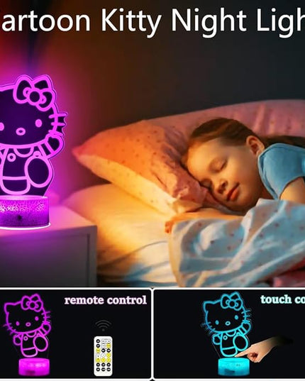 Cat Light, Cartoon Kitty Design 3D LED Lamp Gift Ideas in Kids Room Kitty Decor Lamp Most Wished for in Night Light for Kids Gifts 7 Color Change with Remote, Timer, for Kids Themed Gift for Cat Lover - LeafyLoom