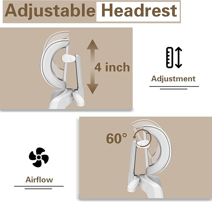 Ergonomic Office Chair, High Back Mesh Desk Chair with Thick Molded Foam Cushion, Coat Hanger, Adjustable Headrest, Lumbar Support, Tilt & Lock Function - Task Computer Chair (Beige) - LeafyLoom