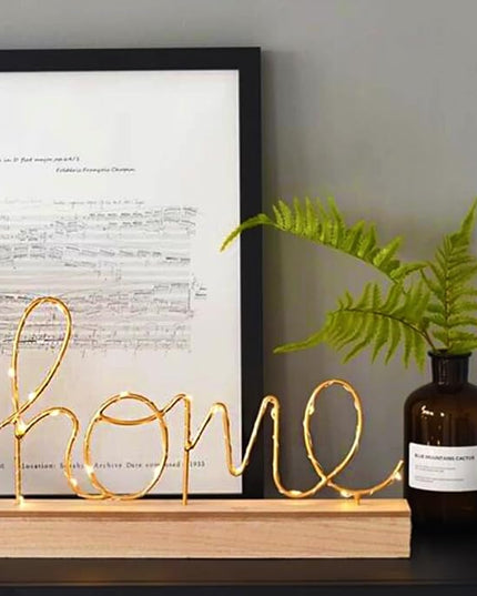 GUOCHENG home Alphabet Letter Light Battery Operated LED Table Lamps home Romantic Decorative Mood Lights Starry String Night Light, Wedding Christmas Bedroom Decor(Metal home) - LeafyLoom