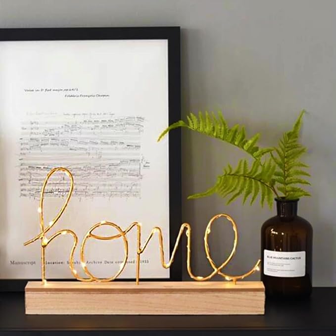GUOCHENG home Alphabet Letter Light Battery Operated LED Table Lamps home Romantic Decorative Mood Lights Starry String Night Light, Wedding Christmas Bedroom Decor(Metal home) - LeafyLoom