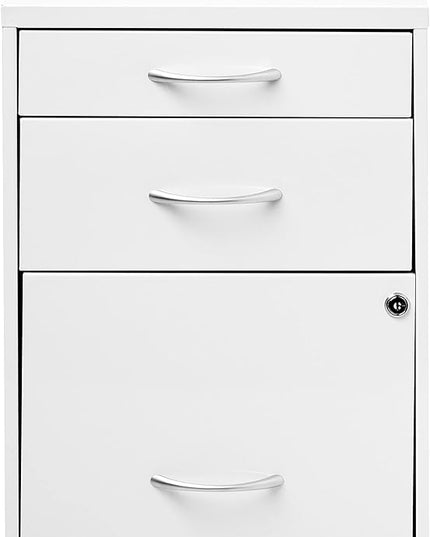 OSP Home Furnishings HPB Heavy Duty 3-Drawer Metal File Cabinet for Standard Files and Office Supplies, White Finish - LeafyLoom