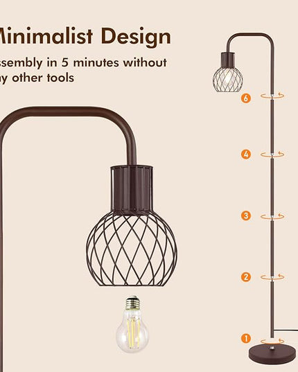 Floor Lamp, Industrial Floor Lamp, Modern Standing Lamp with 6W LED Bulb, Foot Switch, Metal Floor Lamp for Living Room, Bedroom, Office, Vintage，Rustic Minimalist Farmhouse Stand Up Lamp Brown - LeafyLoom
