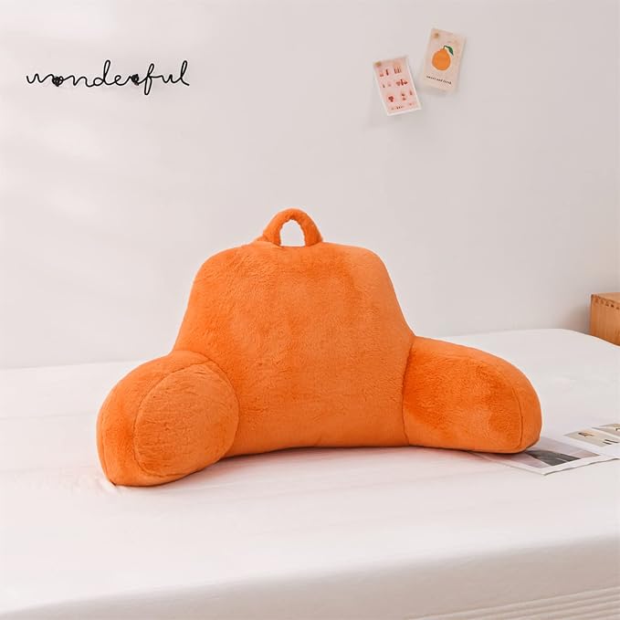 Aimuan Reading Pillow Bed Rest Wedge Large Adult Backrest Pillow with Arms Back Support for Sitting Up in Bed Cushion Incline Rest Sleeping Snoring Pillow, Orange - LeafyLoom