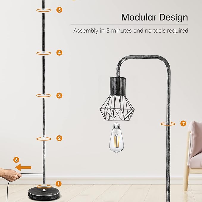BoostArea Floor lamp,Industrial Floor Lamp,Standing Lamp with 6W LED Bulb,E26 Socket,On/Off Footswitch,Whole Metal,Modern Floor Lamp for Bedroom,Office, Living Room,Rustic,Vintage,Farmhouse - LeafyLoom