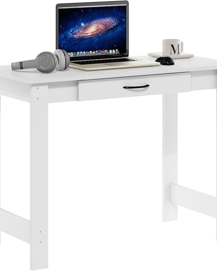 Furinno Jaya Writing Desk with Drawer, White - LeafyLoom