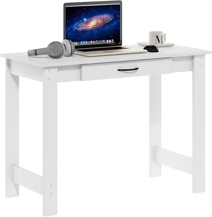 Furinno Jaya Writing Desk with Drawer, White - LeafyLoom