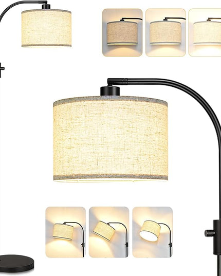 【Upgraded】 Dimmable Floor Lamp, 1200 Lumens LED Edison Bulb Included, Arc Floor Lamps for Living Room Modern Standing Lamp with Linen Shade, Black Tall Lamp for Living Room Bedroom Office Dining Room - LeafyLoom