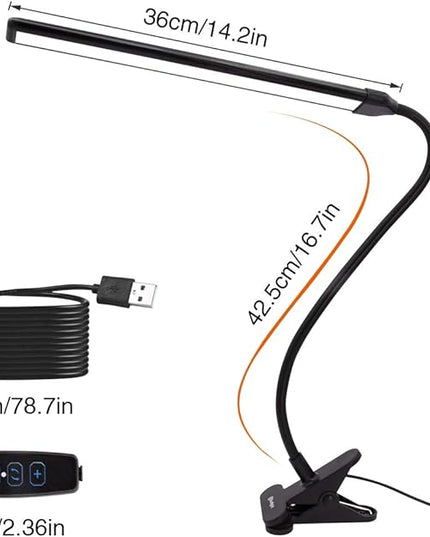 Clamp on Lamp, Clip Light, Desk Lamps 3 Color Temperature Setting, 10 Brightness Levels, 2m USB Cord Power Supply and AC Adapter Included, Pack of 2 (Black) - LeafyLoom