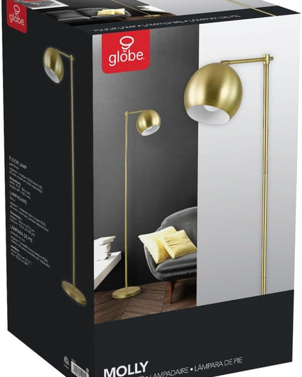 Globe Electric 12915 Molly 60" Floor Lamp, Gold, Satin Finish, In-Line On-Off Switch - LeafyLoom