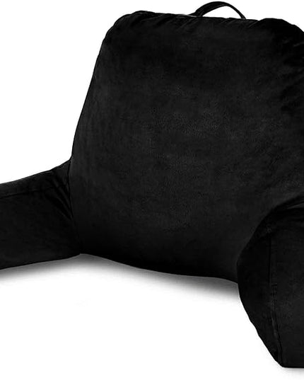 ComfortSpa Reading Pillow for Bed Adult Size, Back Rest Pillow with Arms, Pockets and Washable Cover; Use as Bed Pillows for Sitting Up in Bed for Bedrest or Relief from GERD Heartburn (Black) - LeafyLoom
