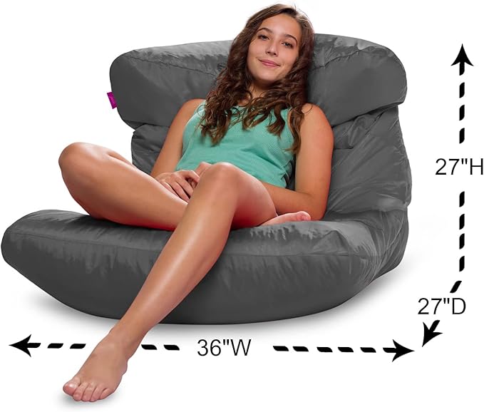 Posh Creations Structured Comfy Bean Bag Chair for Gaming, Reading, and Watching TV, Laguna Lounger, Microsuede - Charcoal Gray - LeafyLoom