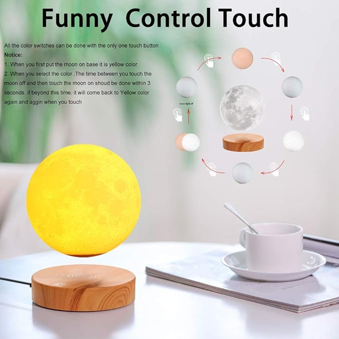VGAzer Levitating Moon Lamp,Floating and Spinning in Air Freely with 3D Printing LED Moon Light Has 3 Colors for Unique Christmas Gifts,Room Decor (3 Colors) - LeafyLoom