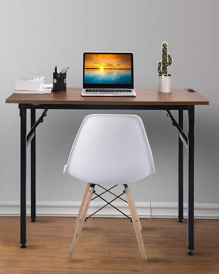 Frylr Small Folding Computer Desk 31.5''LX 15.7''X 29'' with 2 Power Sockets and 2.1A USB Charging Ports, Home Office Desk Portable Writing Desks for Small Space, Foldable Desk, Walnut - LeafyLoom