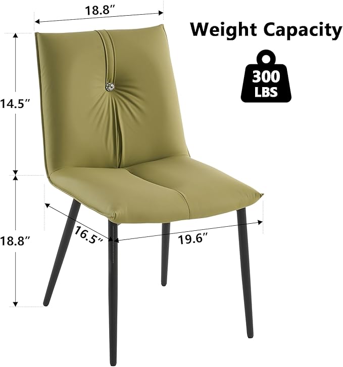 YOUTASTE Dining Chairs Set of 2 Mid Century Modern Upholstered Leather Kitchen Chairs Soft Padded Side Chairs Dinner Chairs with Metal Legs for Living Room Bedroom, Avocado Green - LeafyLoom