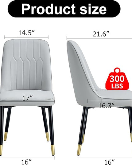 Modern Dining Chairs Set of 4, Faux Leather Dining Room Chairs PU Upholstered Gray Kitchen Chair with Black Golden Metal Legs for Home Living Room, Restaurant - LeafyLoom