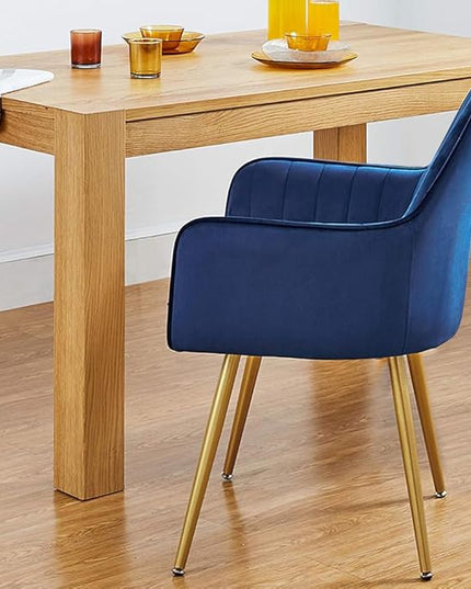 CangLong Furniture Modern Living Dining Room Accent Arm Chairs Club Guest with Gold Metal Legs, Set of 1, Navy Blue - LeafyLoom