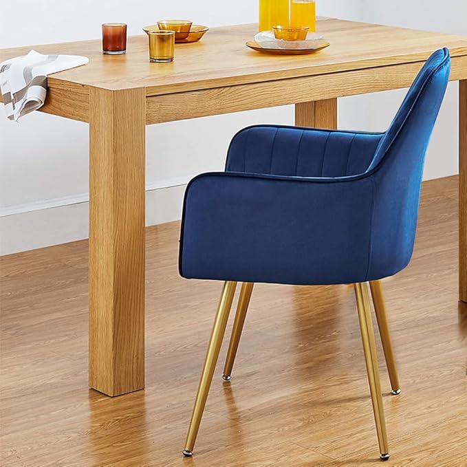 CangLong Furniture Modern Living Dining Room Accent Arm Chairs Club Guest with Gold Metal Legs, Set of 1, Navy Blue - LeafyLoom