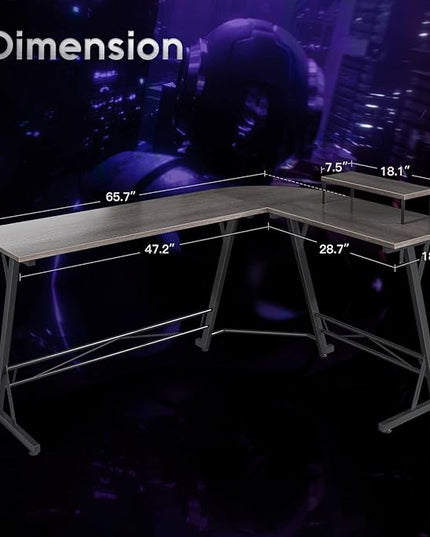 Casaottima Gaming Desk L Shaped Computer Desk, Corner Desk for Home Office with Monitor Stand 66", Gray Oak - LeafyLoom