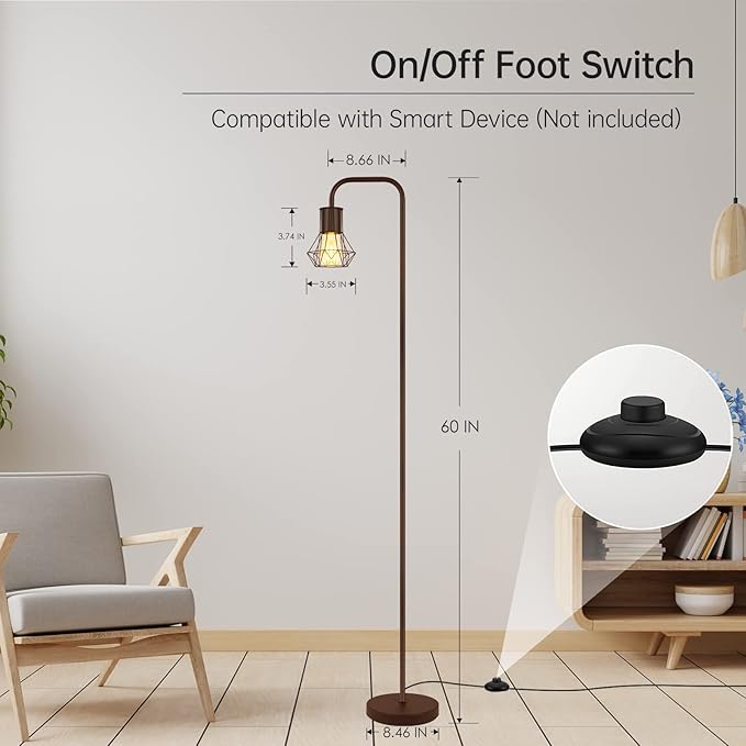 BoostArea Floor lamp,Industrial Floor Lamp,Standing Lamp with 6W LED Bulb,E26 Socket,On/Off Footswitch,Whole Metal,Modern Floor Lamp for Bedroom,Office, Living Room,Rustic,Vintage,Farmhouse - LeafyLoom