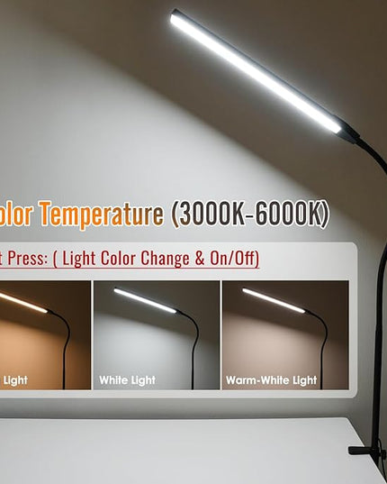 Clamp on Lamp, CeSunligt LED Desk Lamp, 12W, 800 LMS, 3 Color Modes, Multi Brightness Adjustable, Eye-Caring Touch Task Lamp for Reading, Home, Office (Adapter Included) - LeafyLoom