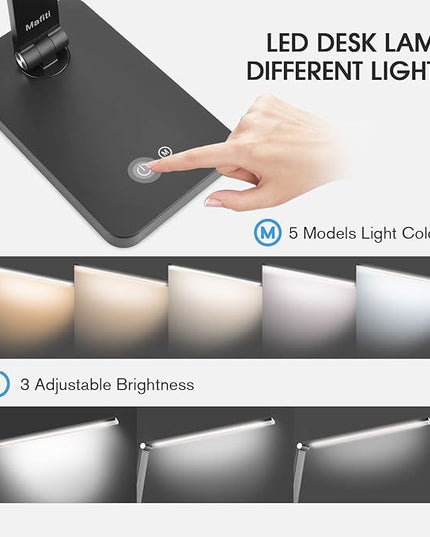 mafiti LED Desk Lamp Dimmable Table Lamp 5 Lighting Modes 3 Brightness Levels Foldable Desk Light Lamp for Home Office with Adjustable Arm, USB Charging Port, Touch Control (2 PCS) - LeafyLoom