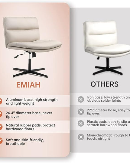 EMIAH Armless Office Desk Chair No Wheels PU-Padded Vanity Mid-Back Ergonomic Home Computer Comfortable Adjustable Swivel Task Chair with Thickened Cushion - LeafyLoom