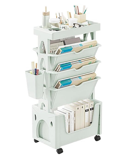 5 Tier Book Rack Storage Bookshelf, Removable Movable Unique Bookcase, Mobile Bookshelf with Wheels Utility Organizer Bookshelves for Kids Children Students Study in Bedroom Living Room School (Green) - LeafyLoom