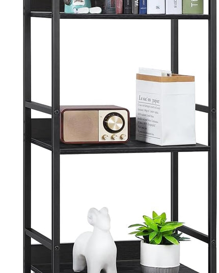 5 Tier Bookshelf with Storage, Bookcase with Drawers, Storage Shelves for Living Room / Home Office, Wood Shelves & Metal Shelf Organizer, Book Shelf for Bedroom, Tall & Ladder Bookshelf, Black - LeafyLoom