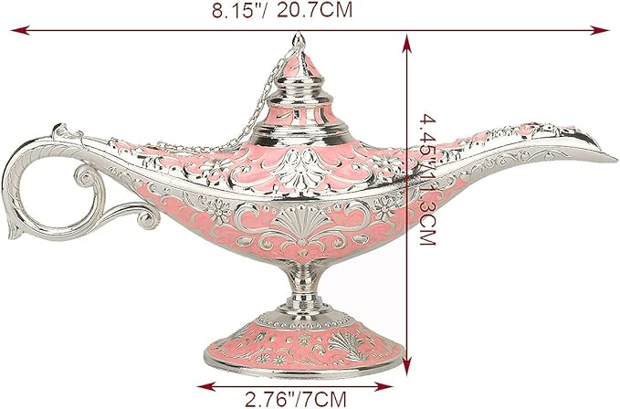 Legend Aladdin Lamp Magic Genie Wishing Light, Classic Arabian Nights Costume Props Lamp Table Decor for Home Wedding Party Halloween Birthday Beautiful Gift Toy for Women Girl (Pink & Silver) - LeafyLoom