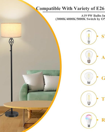 Floor Lamps for Living Room, Standing Lamp, Modern Floor lamp with Linen Shade, Rotary Switch, LED Bulb Included(10W 1000LM), Stepless Dimmable Floor Lamp for Bedroom, Reading Tall Lamp for Office - LeafyLoom
