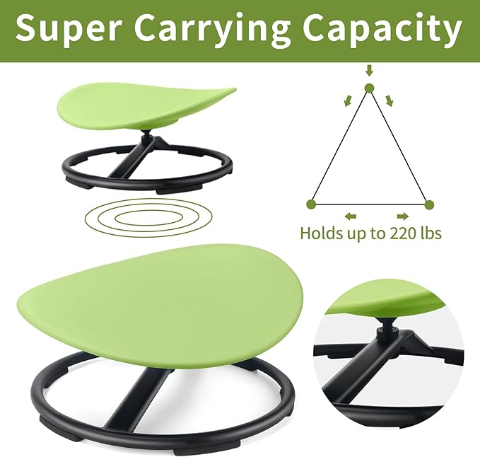 Kids Sensory Swivel Chair, Autism Sensory Chair, Spinning Chair for Autistic Kids, Small Space, Spin Seat, Metal Base, Non-Slip Design, Green - LeafyLoom