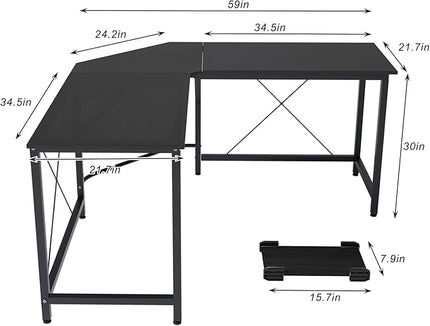 sogesfurniture Large L-Shaped Computer Office Desk, 59" Corner Gaming Desk Workstation Desk PC Laptop Office Home Desk L Desk, Black - LeafyLoom