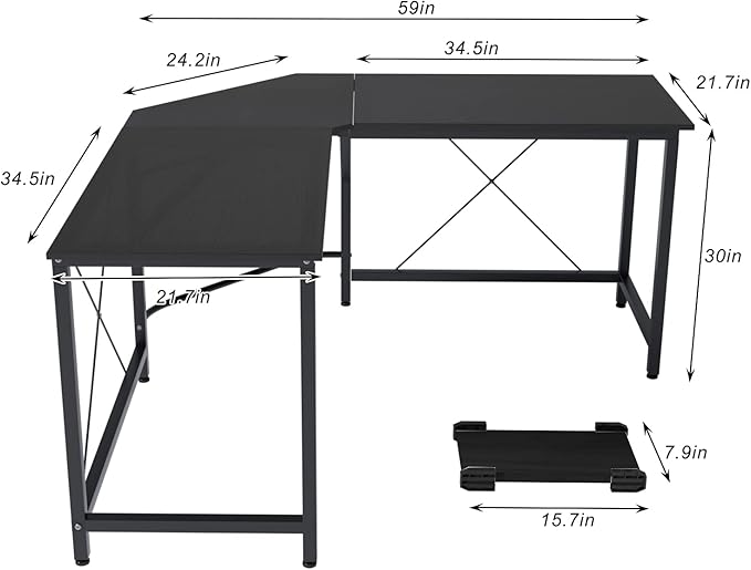 sogesfurniture Large L-Shaped Computer Office Desk, 59" Corner Gaming Desk Workstation Desk PC Laptop Office Home Desk L Desk, Black - LeafyLoom