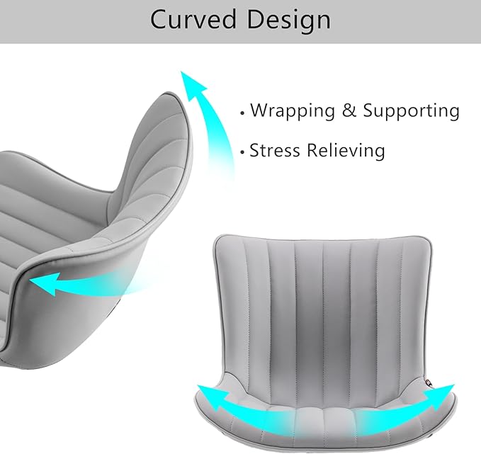 YOUNIKE Armless Office Chair with Wheels Swivel Rolling Computer Chair, Upholstered Leather Desk Chair, Modern Adjustable Rolling Task Chair, Grey - LeafyLoom