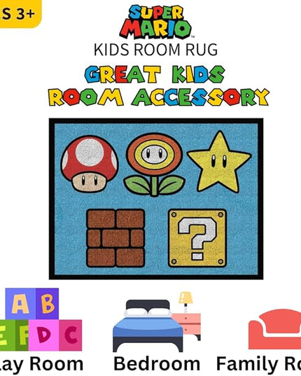 Franco Super Mario Kids Room Non Slip Area Rug, 69 in x 52 in, (Official Licensed Product) - LeafyLoom