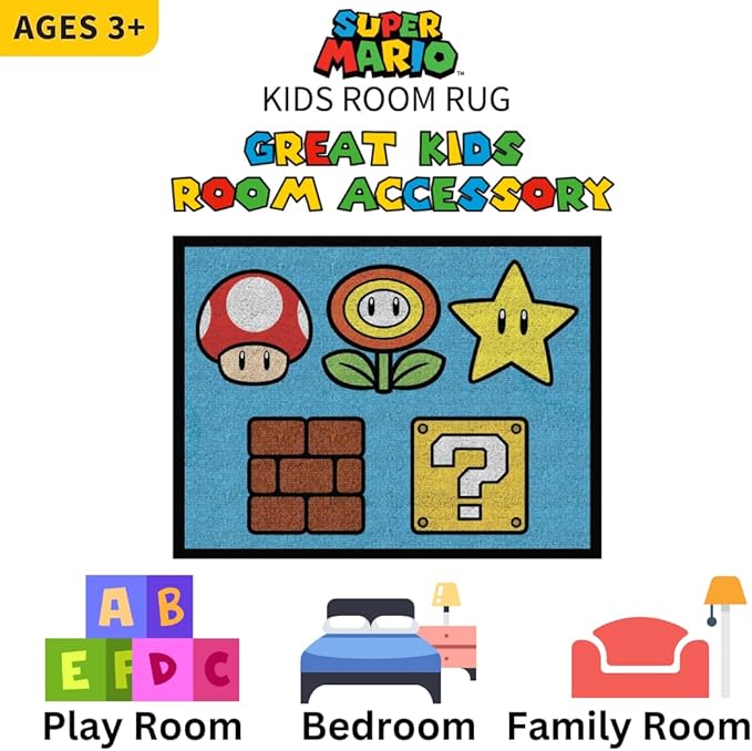 Franco Super Mario Kids Room Non Slip Area Rug, 69 in x 52 in, (Official Licensed Product) - LeafyLoom