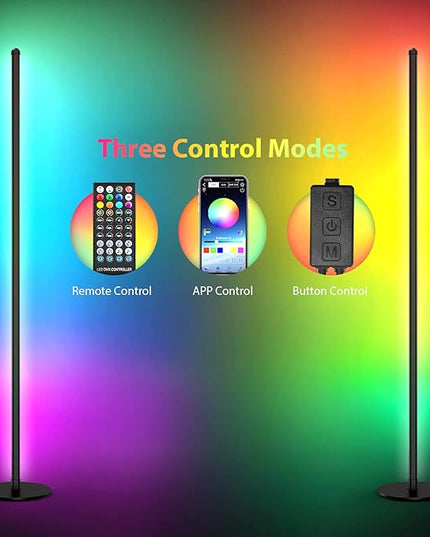 TOCLL LED RGB Corner Floor Lamp 62" Corner Light Color Changing Mood Lamp Dimmable Modern Standing Lamp with Remote Control Music Sync Timing RGB Ambient Light for Living Room, Bedroom, Play Room - LeafyLoom