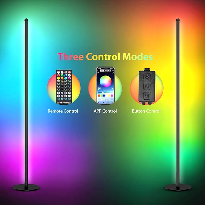 TOCLL LED RGB Corner Floor Lamp 62" Corner Light Color Changing Mood Lamp Dimmable Modern Standing Lamp with Remote Control Music Sync Timing RGB Ambient Light for Living Room, Bedroom, Play Room - LeafyLoom