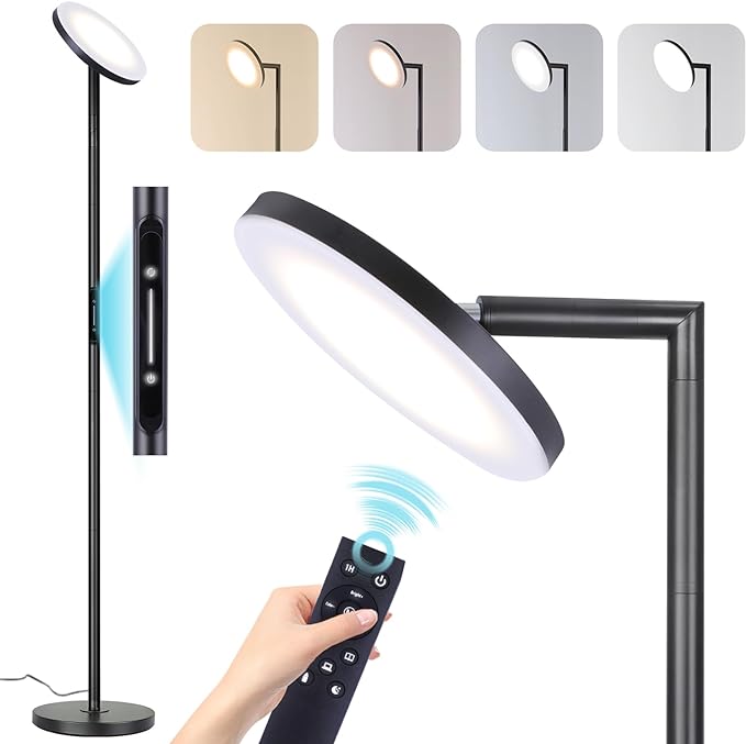 LED Dimmable Floor Lamp for Living Room, 69" Tall Lamp with Remote & Touch Control Upgrade Lamp Pole Rotary 90° Brightness 4 Color Temperature Standing Lamp for Bedroom/Office - LeafyLoom