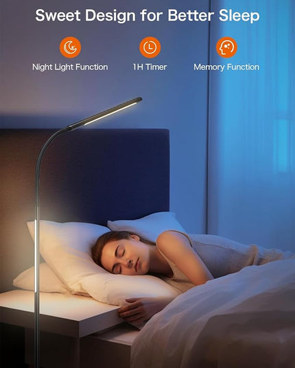 LED Floor Lamp,15W Dimmable Bright Reading & RGB Atmosphere Light,4 Color Temperatures,Remote and Touch Control,Music Sync,Adjustable Gooseneck Standing Task Lamp for Living Room Bedroom - LeafyLoom