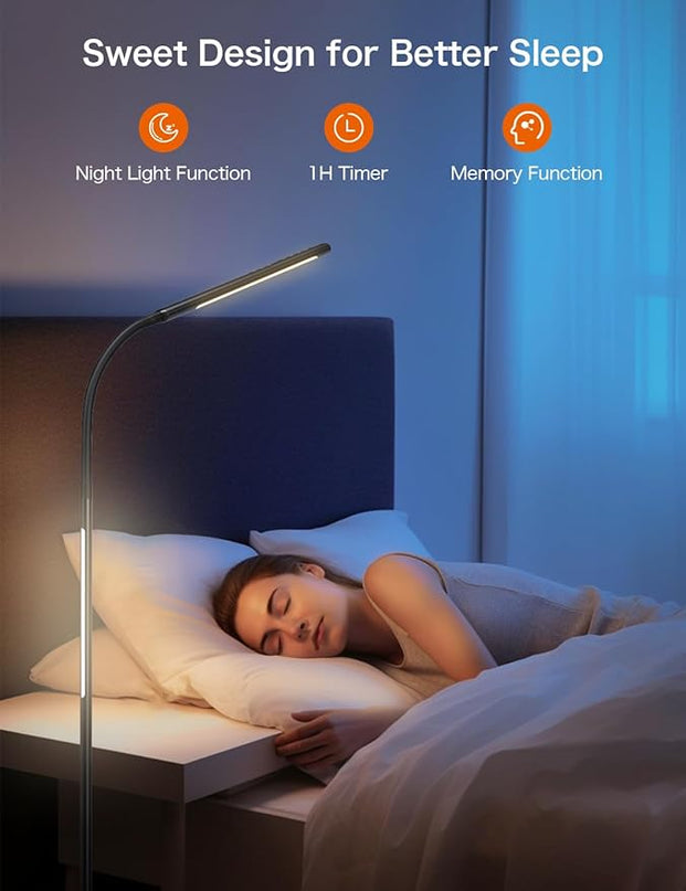 LED Floor Lamp,15W Dimmable Bright Reading & RGB Atmosphere Light,4 Color Temperatures,Remote and Touch Control,Music Sync,Adjustable Gooseneck Standing Task Lamp for Living Room Bedroom - LeafyLoom