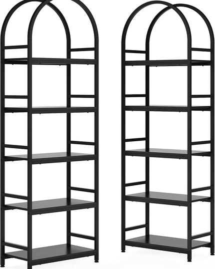 Tribesigns 5-Tier Open Bookshelf Set of 2, 74.4" Wood Bookcase Storage Shelves with Metal Frame, Freestanding Display Rack Tall Shelving Unit for Office, Bedroom, Living Room (Black, 2PCS) - LeafyLoom