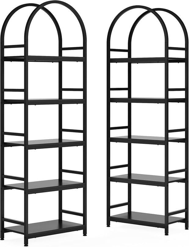 Tribesigns 5-Tier Open Bookshelf Set of 2, 74.4" Wood Bookcase Storage Shelves with Metal Frame, Freestanding Display Rack Tall Shelving Unit for Office, Bedroom, Living Room (Black, 2PCS) - LeafyLoom