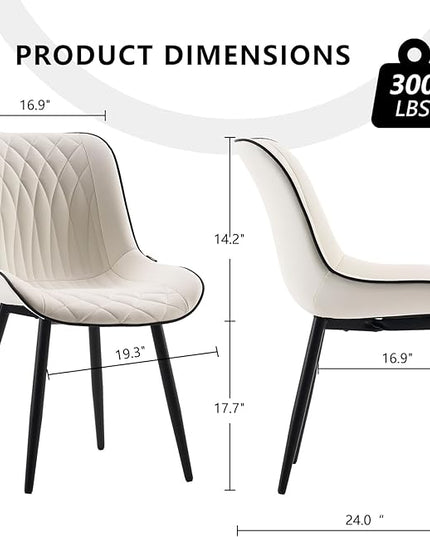 YOUNIKE White Dining Chairs set of 2 with High Backs Mid Century Modern Kitchen & Dining Room Chairs PU Faux Leather Upholstered sillas de comedor Comfortable Large Padded Accent Chair with Metal Legs - LeafyLoom