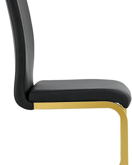 Modern Dining Chairs Set of 2, Side Dining Room Chairs with Golden Legs, Kitchen Chairs with Faux Leather Padded Seat High Back, Chairs for Dining Room,Kitchen, Living Room Black - LeafyLoom