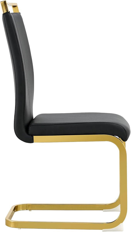 Modern Dining Chairs Set of 2, Side Dining Room Chairs with Golden Legs, Kitchen Chairs with Faux Leather Padded Seat High Back, Chairs for Dining Room,Kitchen, Living Room Black - LeafyLoom