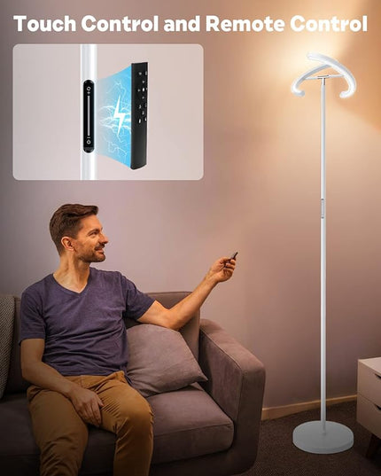 White Floor Lamp, Modern Stepless Dimmable Standing Lamp 3000-6000K, 20W LED Rotatable Reading Tall Lamp, Touch & Remote Control Uplighter Floor Lamps for Living Room Bedroom Office - LeafyLoom